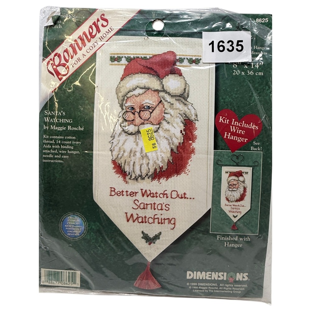 New Dimensions Santa's Watching Counted Cross Stitch Banner Kit 8625 Ivory 8x14